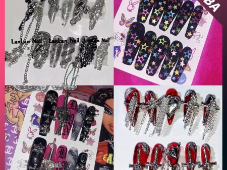 Fashion Cool Personality Cosplay Party Nails Long Coffin 3D High-End Chain Nail Tips Girls Gift Accessories Hot on Sale