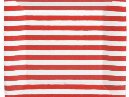 Red and White Stripe Sq Large Plates Discount