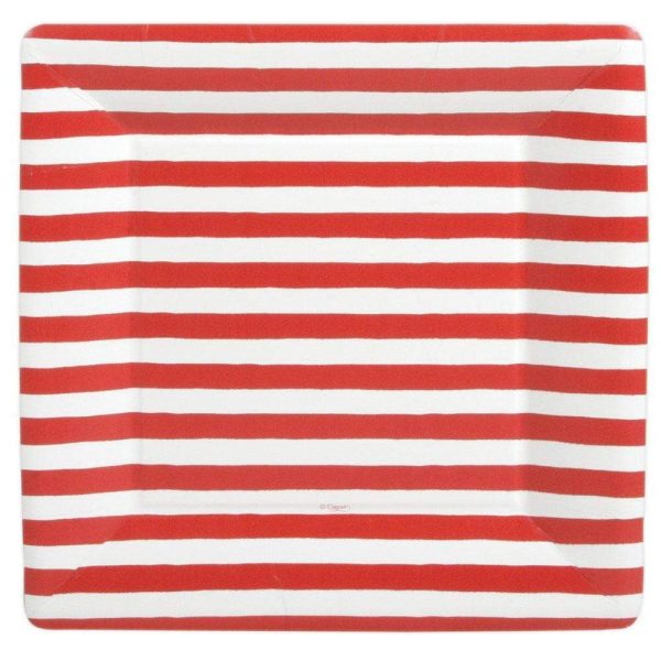 Red and White Stripe Sq Large Plates Discount