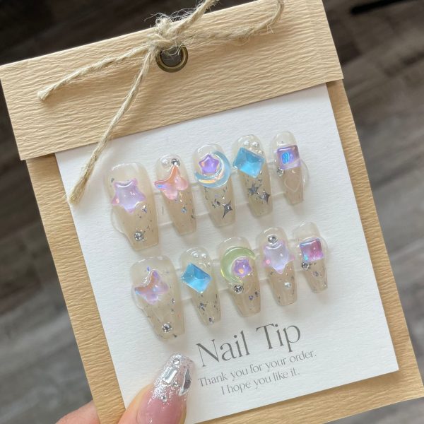 Handmade Beauty Nails Pressed on Design DecorationKawaii Barbie Handmade Nails Fake Nails Design Full Cover Artificial Manicuree Wearable Orange Nail Store on Sale