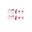 Purple Love Heart Leopard Print Wearable Nail Art Glossy Pink Fake Nails Finished False Nails Short Press on Nails with Glue on Sale