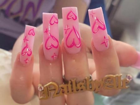 Fake Nails Heart Pattern Full Cover Fake Nails DIY Glue Press On Nails Nail Supplies For Professionals on Sale