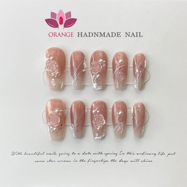 Japanese Fake Press on Nails With Design Pure Handwork High Quality Wearable Ballerina Nail Tips Artificial Korean Nail Supplies Sale