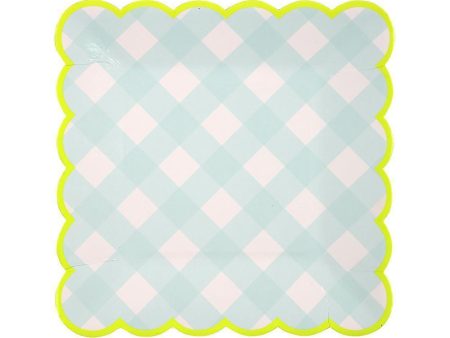 Aqua White Check Large Small Plates Hot on Sale