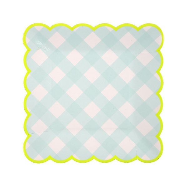 Aqua White Check Large Small Plates Hot on Sale