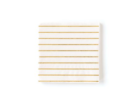 Ivory with Gold Stripe Beverage Napkins on Sale