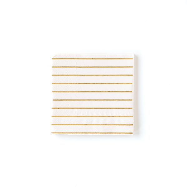 Ivory with Gold Stripe Beverage Napkins on Sale