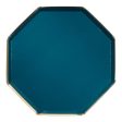 Teal Gold Trim Hex Large Plates Cheap