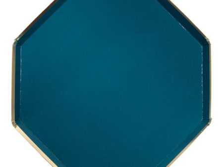 Teal Gold Trim Hex Large Plates Cheap