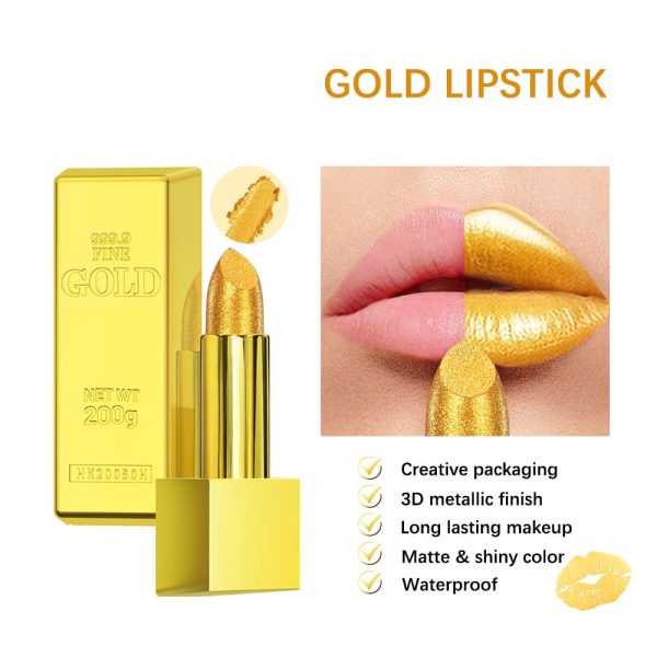 Glitter Gold Matte Lipstick Waterproof Long Lasting Diamonds Lipstick Non-stick Cup Pearl Red Pink Lip Tint Lips Makeup Cosmetic Online Sale