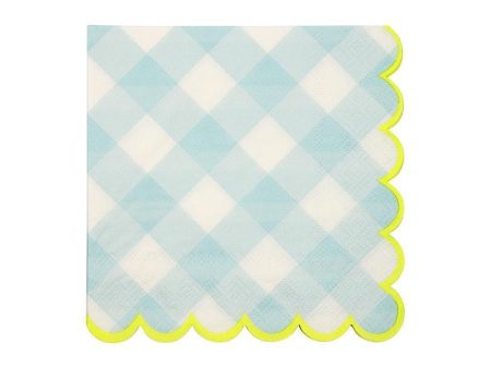 Aqua White Check Beverage Napkins For Sale