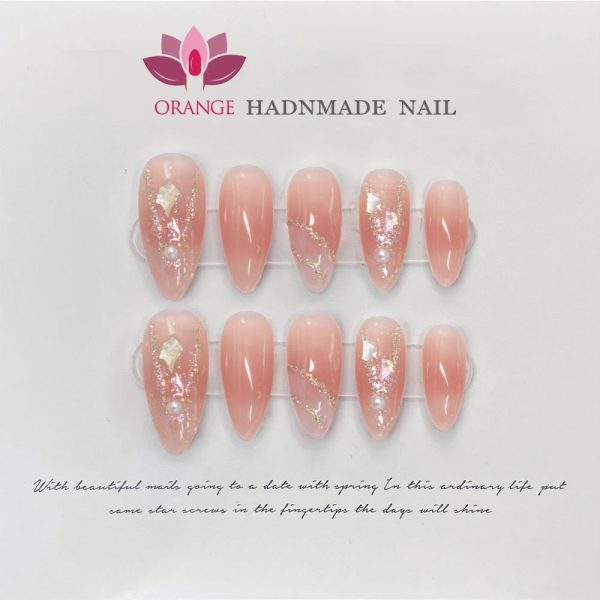 Handmade Stiletto Press On Nails Reusable Decoration Fake Nails Full Cover Artificial Manicuree Wearable Orange Nail Store Online Sale