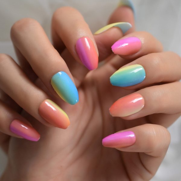 Short Matte Metallic Press On Nails Holographic Multi Color Shiny Squavol False Nails Fake Nails Art Fingernails Manicure Tips Online