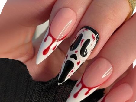 Lovely Funny Halloween Ghost Face Horror Blood Fake Nails Ballerina Matt Spider Web Nail Art Gorgeous Reusable Press on Nails Hot on Sale