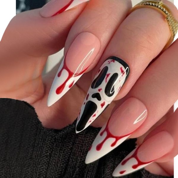 Lovely Funny Halloween Ghost Face Horror Blood Fake Nails Ballerina Matt Spider Web Nail Art Gorgeous Reusable Press on Nails Hot on Sale