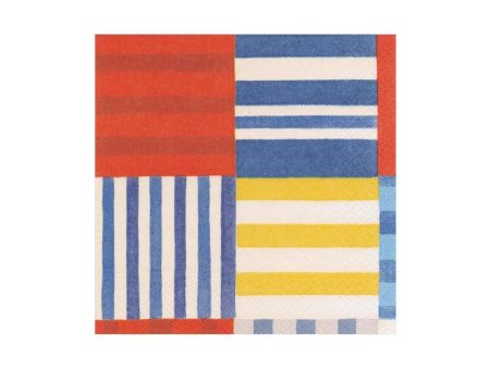 Striped Patchwork Blue Beverage Napkins Online now