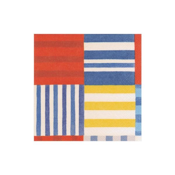 Striped Patchwork Blue Beverage Napkins Online now