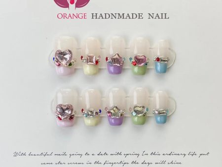 Handmade Short Press On Nails With Designs Reusable Fake Nails Glitter Full Cover Wearable Artificial Nails XS S M L Size Nails Hot on Sale