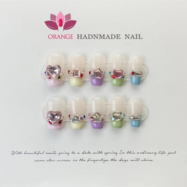 Handmade Short Press On Nails With Designs Reusable Fake Nails Glitter Full Cover Wearable Artificial Nails XS S M L Size Nails Hot on Sale