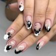 Halloween Press on Fake Nail Set Art Black French Tip Full Cover Coffin Acrylic Short Press-on Pressure False Nails Tips 24pcs Online