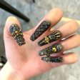 Skull Design Punk Rock Black False Nails Press On Nails Handmade Halloween Long Coffin Reusable Fake Nail With Glue DIY Manicure For Cheap