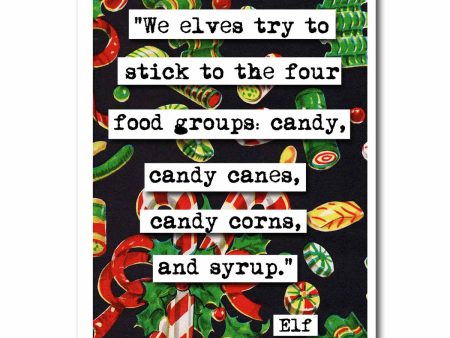 Elf Christmas Four Main Food Groups Quote Blank Christmas Greeting Card (11c) Sale