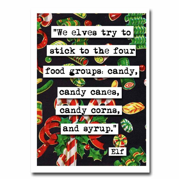 Elf Christmas Four Main Food Groups Quote Blank Christmas Greeting Card (11c) Sale