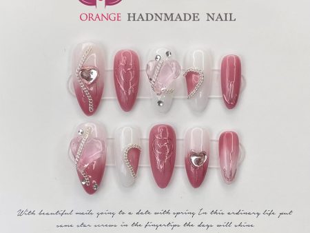 Pink Handmade Nails Press on Full Cover Professional Nails Manicuree Heart False Nails Japanese Wearable Artificial With Designs Online