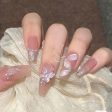 French Style False Nails Glitte Bow Design Fake Nail Patch False Nail Patch Mid Length Coffin Ballerina Acrylic Artificial Nails Supply