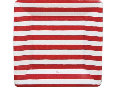 Red and White Stripe Sq Small Plates For Discount