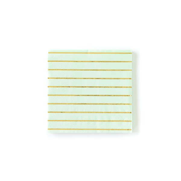 Mint Gold Pinstripe Beverage Napkins Online now