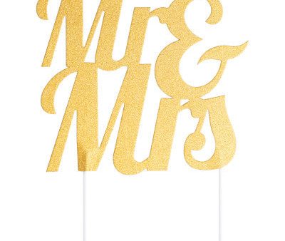 Mr & Mrs Gold Glitter Cake Topper Sale