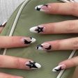 Short Almond Y2k Nails Press On Nail With Black Pentacle Star Designs 24pcs White French False Nails Rhinestone Fake Nail Tips For Sale