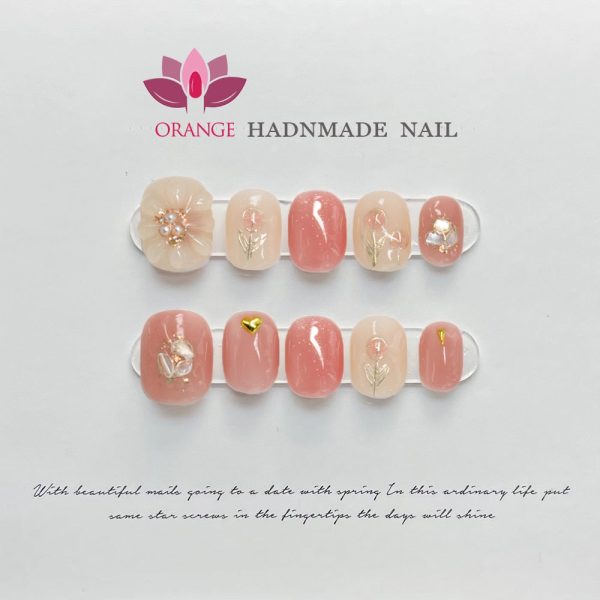 Handmade pressed on nails Short Reusable Decoration Fake Nails Design Full Cover Artificial Manicuree Wearable Orange Nail Store Online Sale