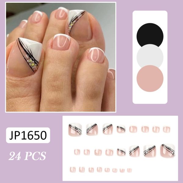 New 2022 Summer Gold Full Diamond Feet Nails Press On Fake Glitter Toe Nail Stickers Full Cover Toe Nail Tips False Foot Nails For Sale