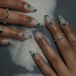 Wearable Silver Stripes Y2k False Nails Long Almond Round Fashion Nail Tips Press On With Silver Beads Designs Fake Nails Art Online Hot Sale