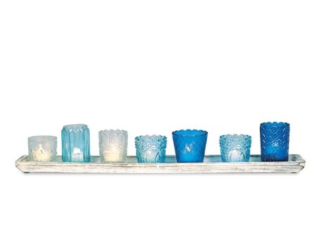 Blue Glass Votives W Tray Online Hot Sale