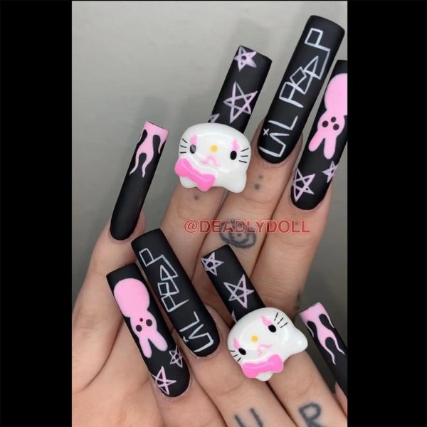 Fashion Cool Personality Cosplay Party Nails Long Coffin 3D High-End Chain Nail Tips Girls Gift Accessories Hot on Sale