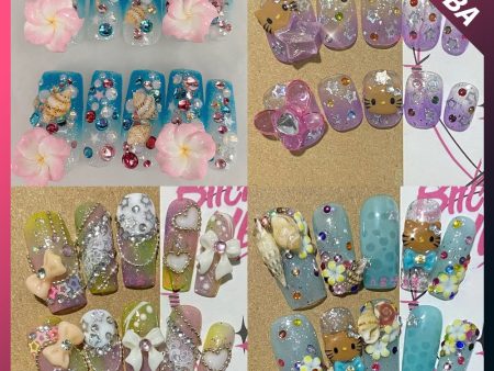 Summer Beach Travel Holiday Hello Kitty Conch Nails Girl Blue Youth Handwork Customizable Fake Nails Daughter Sister Gift For Cheap