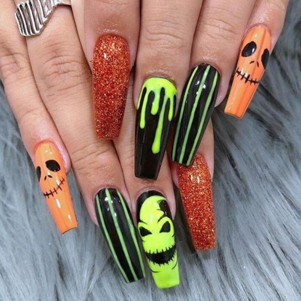 Lovely Funny Halloween Ghost Face Horror Blood Fake Nails Ballerina Matt Spider Web Nail Art Gorgeous Reusable Press on Nails Hot on Sale