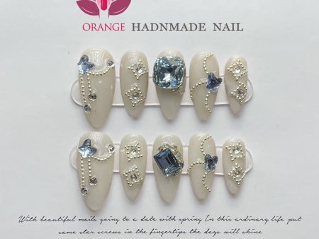 Fake Nails With Rhinestones Almond Full Cover With Designed Handmade High Quality Wearable Press on Nails With 3d Diamond Y2k Fashion