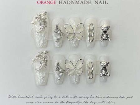 Handmade Luxury Press On Nails Rhinestone Coffin Head Manicuree Decoration Wearable Full With Design Acrylic Nail For Wedding Fashion