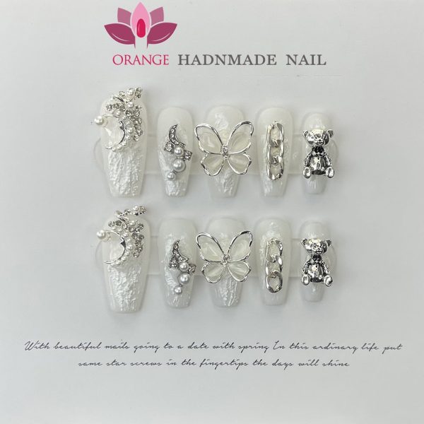 Handmade Luxury Press On Nails Rhinestone Coffin Head Manicuree Decoration Wearable Full With Design Acrylic Nail For Wedding Fashion