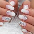 Trendy Gradient Pink False Nail Tips With Designs French Coffin Fake Nails Set Press on Short Ballerina Rhinestones Manicure For Discount