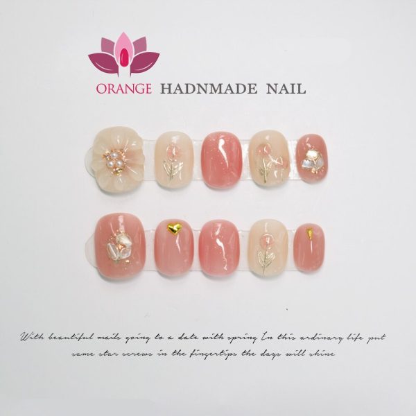 Handmade pressed on nails Short Reusable Decoration Fake Nails Design Full Cover Artificial Manicuree Wearable Orange Nail Store Online Sale