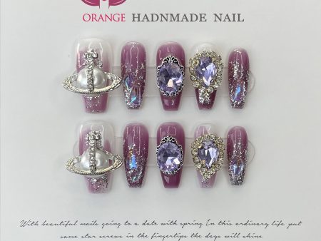 Handmade Luxury Press On Nails WIth Rinestone Fake Manicuree Decoration Wearable Full Cover With Design Acrylic Nail For Girls For Discount