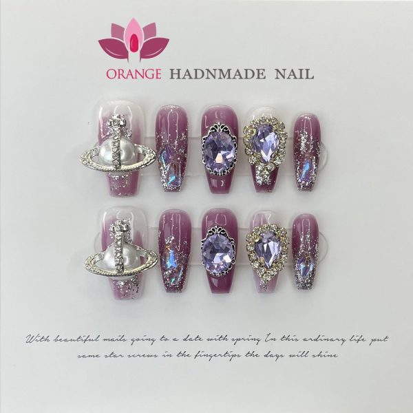 Handmade Luxury Press On Nails WIth Rinestone Fake Manicuree Decoration Wearable Full Cover With Design Acrylic Nail For Girls For Discount