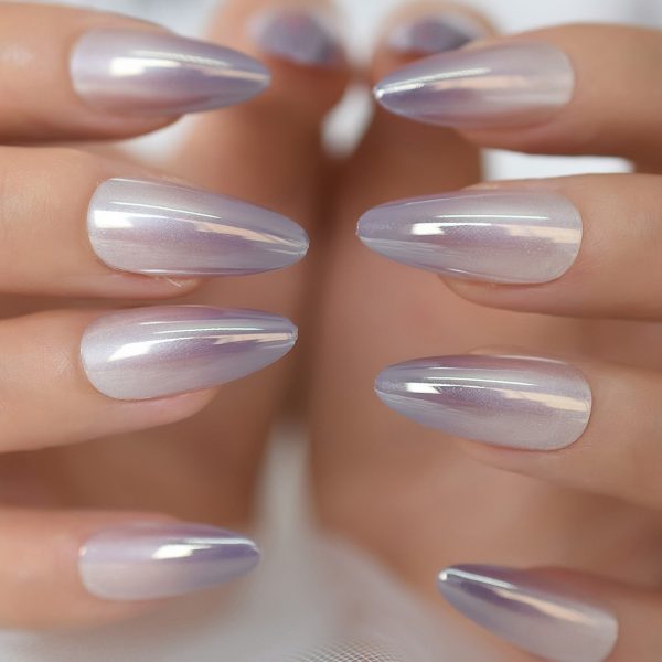 Glossy Gradient Rainbow Ombre French Press on Nails Almond Fake Nails Stiletto Oval Pointed Manicure False Nails Finger Tips Online Sale