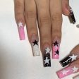 Short Almond Y2k Nails Press On Nail With Black Pentacle Star Designs 24pcs White French False Nails Rhinestone Fake Nail Tips For Sale