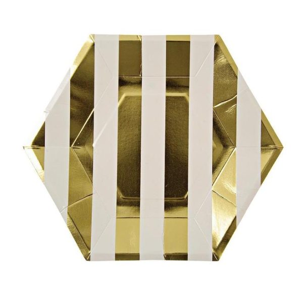 Gold Stripe Hex Large Plates Online Sale